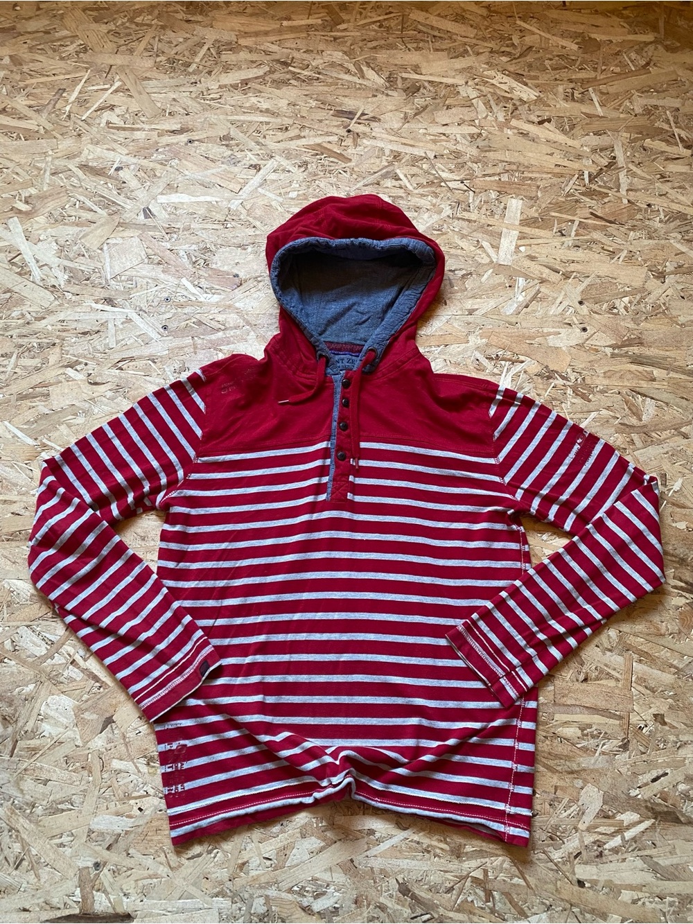Striped Point Zero Red & White Hooded Pullover shirt